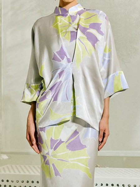 

Urban Floral Loose Stand Collar Blouse, As picture, Blouses and Shirts