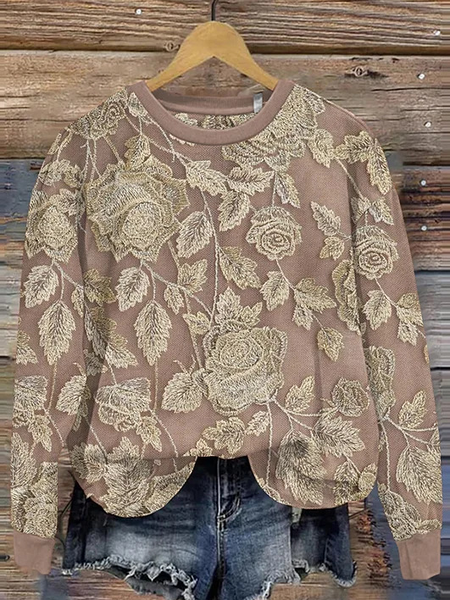 

Casual Crew Neck Floral Sweatshirt, Khaki, Hoodies & Sweatshirts