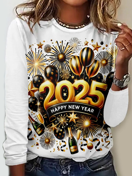 

Casual Letter Pattern Crew Neck Long Sleeve T-shirt, Color3, T-shirts