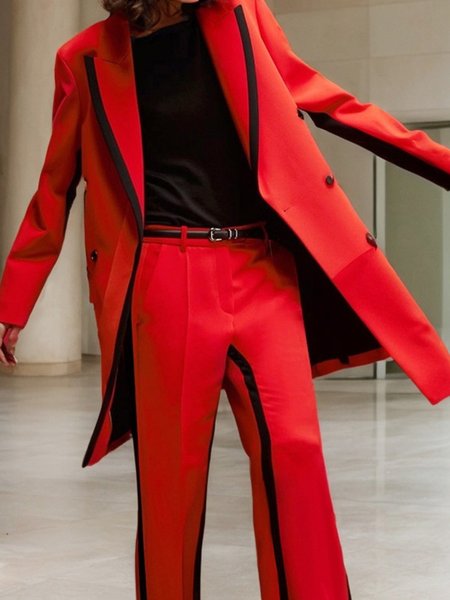 

Urban Contrast Stitching Loose Lapel Collar Coat, Reddish black, Outerwear