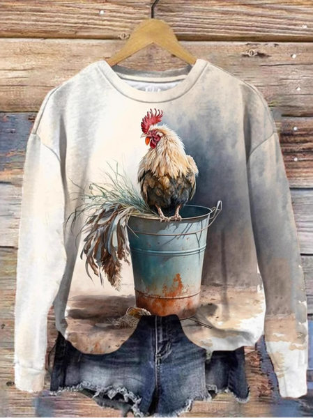 

Casual Crew Neck Animal Sweatshirt, White, Hoodies & Sweatshirts