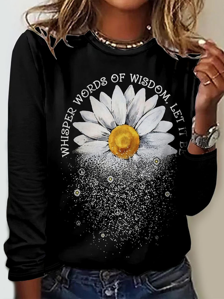 

Casual Floral Crew Neck Long Sleeve T-shirt, Color3, T-shirts
