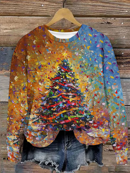 

Casual Crew Neck Christmas Tree Sweatshirt, Yellow, Hoodies & Sweatshirts