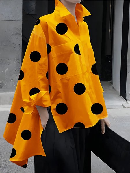 Loose Casual Shirt Collar Polka Dots Shirt, As picture, Blouses and Shirts