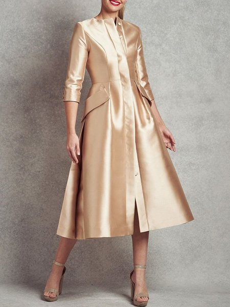 

Satin Elegant Crew Neck Party Dress, Champagne, Midi Dresses