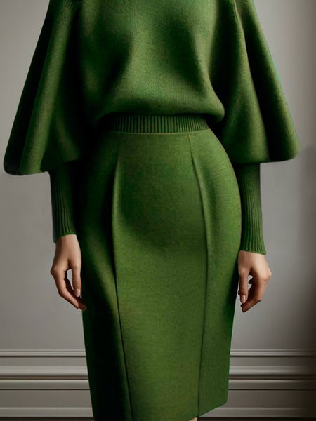 

Plain Elegant Sweater Skirt, Green, Skirts