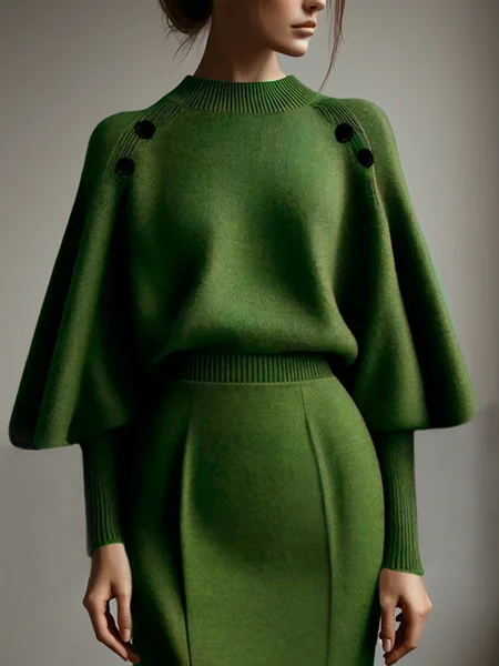 

Plain Elegant Loose Sweater, Green, Cardigans