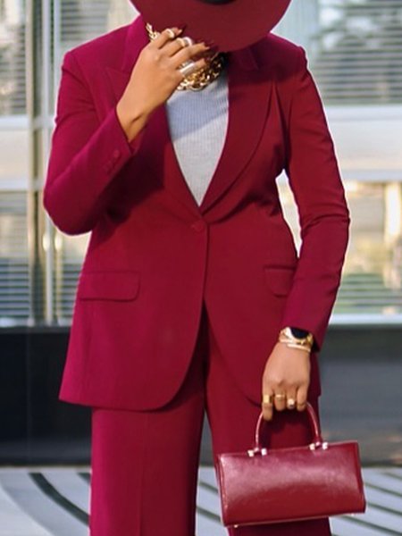 

Plain Lapel Collar Urban Blazer, Deep red, Blazers