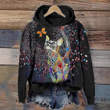Casual Hoodie Dog Sweatshirt, Black, Hoodies & Sweatshirts