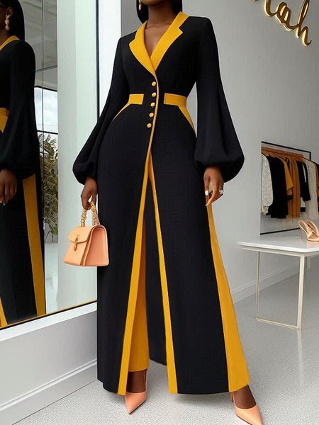 

Urban Color Block Lapel Collar Blazer, Black, Blazers