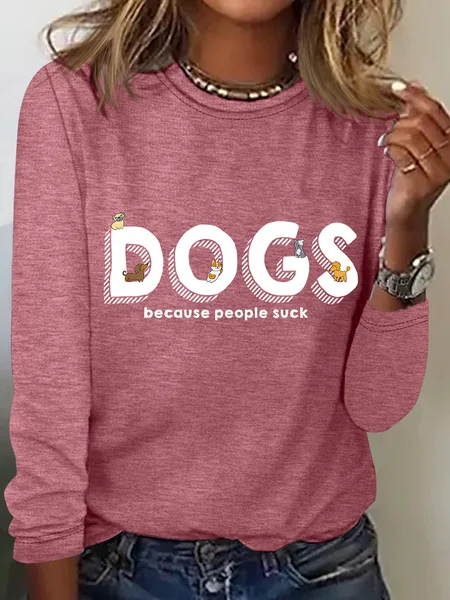 Dogs Because People Casual Long Sleeve Shirt, Watermelon, Long sleeves