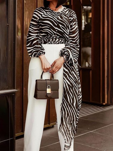 

Zebra Raglan Sleeve Printing Urban Blouse, Black, Blouses and Shirts