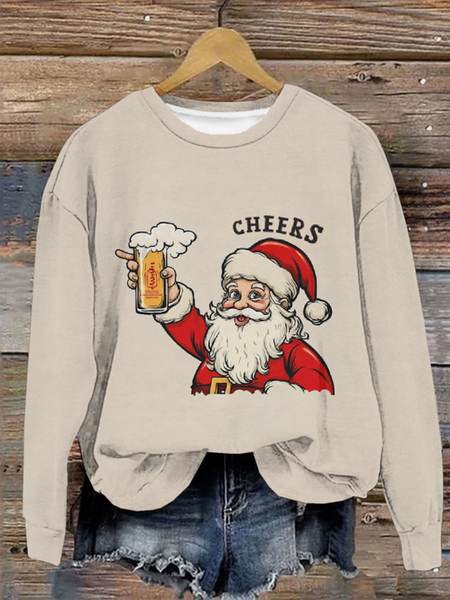 

Women's Crew Neck Santa Claus Casual Spring/Fall Long Sleeve Sweatshirt, Apricot, Sweatshirts & Hoodies