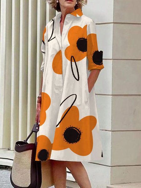 

Casual Shirt Collar Loose Shirt Dress, As picture, Midi Dresses