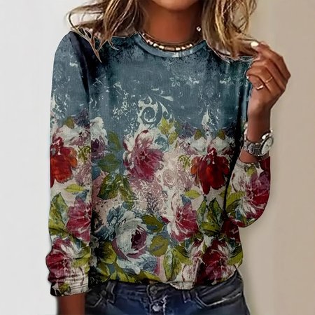 

Casual Loose T-Shirt, Red, Long sleeves