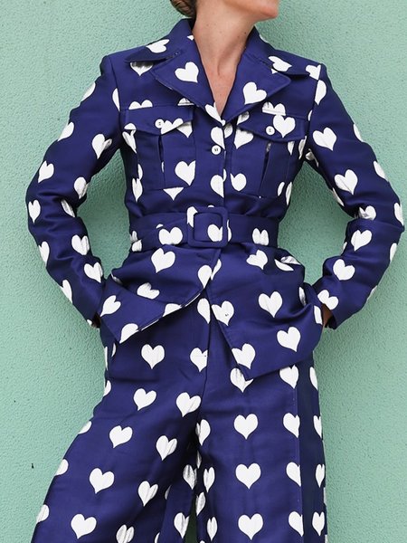 

Urban Lapel Collar Blazer With Belt, Blue, Blazers