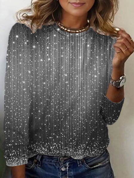 

Women's Long Sleeve Tee T-shirt Spring/Fall Abstract Jersey Crew Neck Daily Going Out Casual Top, Gray, T-Shirts