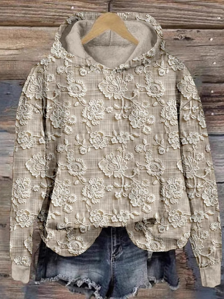 

Casual Hoodie Floral Sweatshirt, Khaki, Hoodies & Sweatshirts