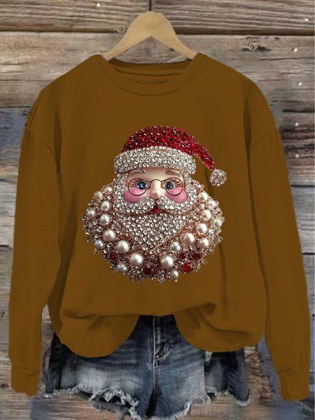 

Women's Crew Neck Santa Claus Casual Spring/Fall Long Sleeve Sweatshirt, Khaki, Sweatshirts & Hoodies