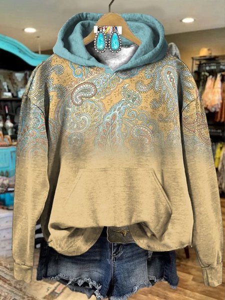 

Hoodie Ethnic Casual Loose Sweatshirt, Blue, Hoodies&Sweatshirts