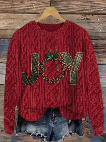 Casual Crew Neck Christmas Light Art Print Sweatshirt, Red, Hoodies & Sweatshirts
