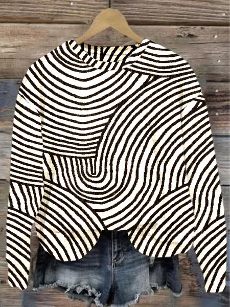 

Crew Neck Abstract Stripes Loose Casual Sweatshirt, White, Hoodies&Sweatshirts