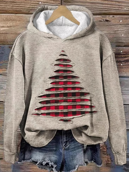 Casual Hoodie Christmas Sweatshirt, Khaki, Hoodies & Sweatshirts