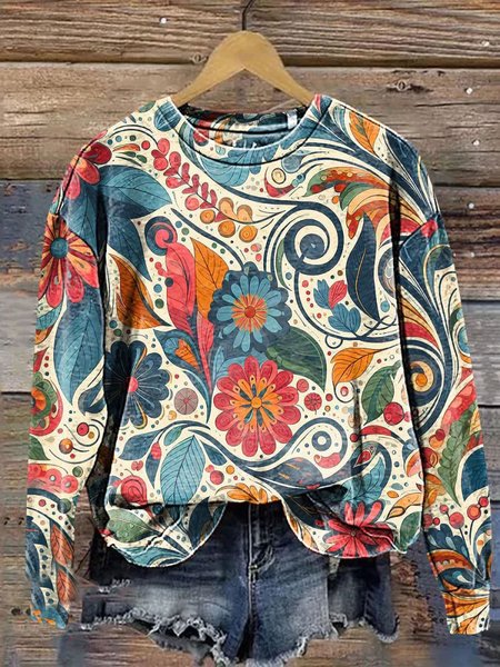 

Casual Crew Neck Floral Sweatshirt, Multicolor, Hoodies & Sweatshirts