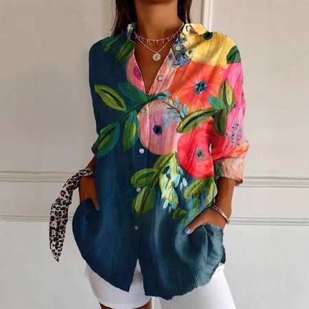 

Casual Loose Shirt, Blue, Blouses