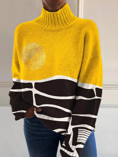 

Women's Turtleneck Abstract Casual Spring/Fall Long Sleeve Sweatshirt, Yellow, Sweatshirts & Hoodies