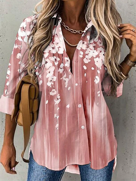 

Floral Print Long Sleeve Shirt, Pink, Blouses