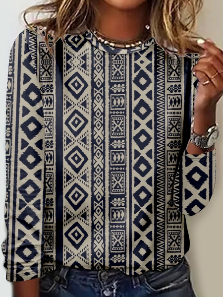

Jersey Casual Loose Ethnic T-Shirt, Color3, Long sleeves