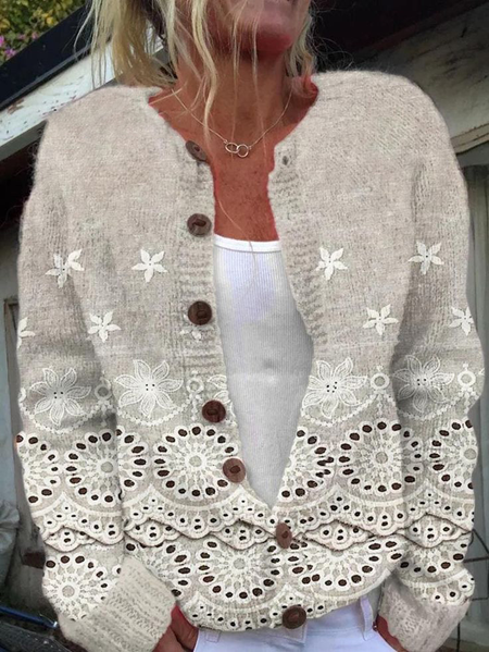 

Women's Floral Thicken Loose Jacket, Gray, Outerwear