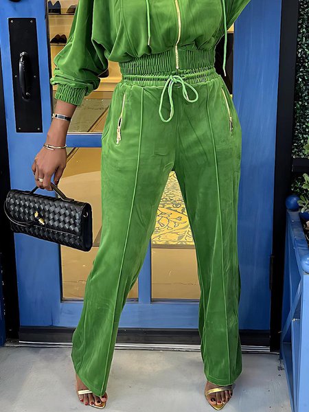 

Velvet Casual Zipper Fashion Pants, Green, Pants