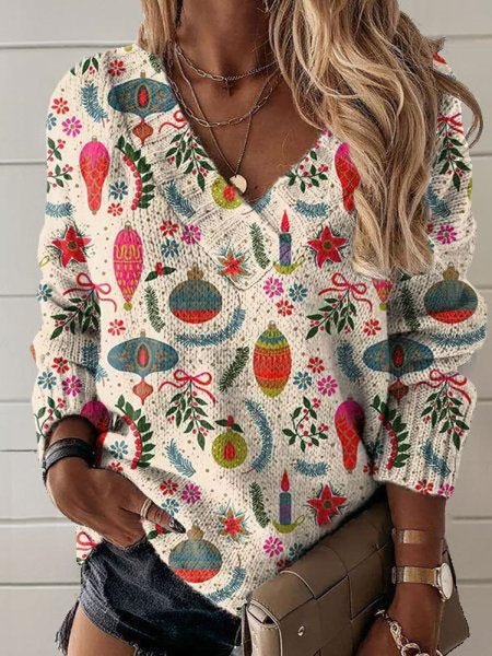 

Casual V Neck Ethnic Sweatshirt, Multicolor, Hoodies & Sweatshirts