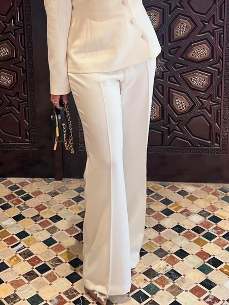 

Wide leg Plain Elegant Pants, White, Pants