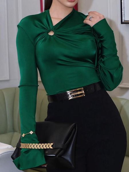 

Tight Medium Elasticity Plain Elegant Blouse, Green, Blouses and Shirts