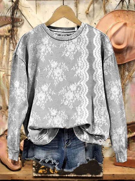 

Casual Crew Neck Floral Sweatshirt, Gray, Hoodies & Sweatshirts