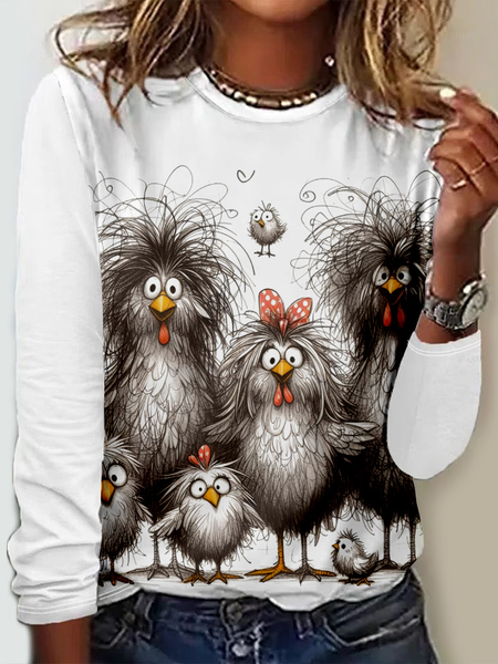 

Animal Crew Neck Loose Casual T-Shirt, Color3, Long sleeves