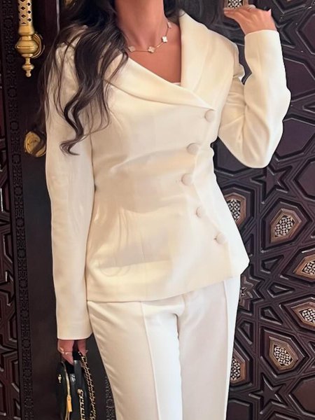 

Plain Irregular Craftsmanship Lapel Collar Elegant Blazer, White, Blazers
