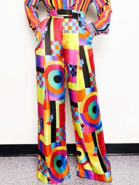 Urban Abstract Fashion Wide leg Pants, As picture, Pants