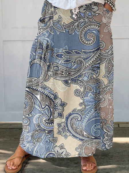 

Women's Vintage Paisley Umbrella Spring/Fall Linen Skirt, As picture, Skirts