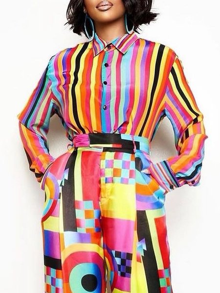 Striped Urban Loosen Shirt, As picture, Blouses and Shirts