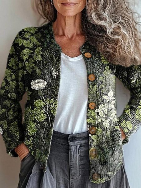 

Women Knitted Ethnic Long Sleeve Comfy Vintage Cardigan, As picture, Cardigans
