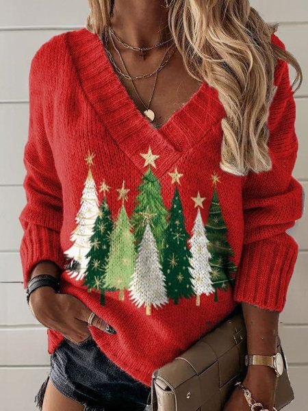 

Casual V Neck Christmas Tree Print Sweatshirt, Red, Hoodies & Sweatshirts