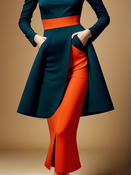 

Elegant Plain Slit Midi Skirt, Orange, Skirts