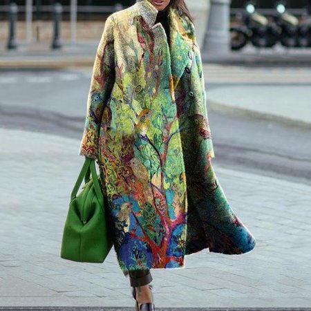 

Women's Spring/Fall Outerwear Casual Ethnic Long Sleeve Jacket, Green, Jackets