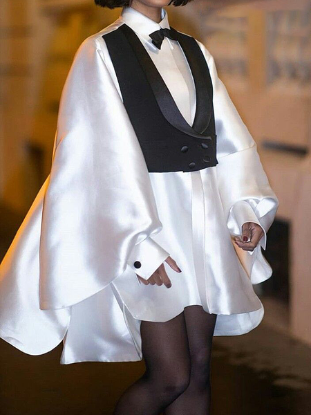 

Color Block Urban Shirt Mini Shirt Dress, Black-white, Mini Dresses