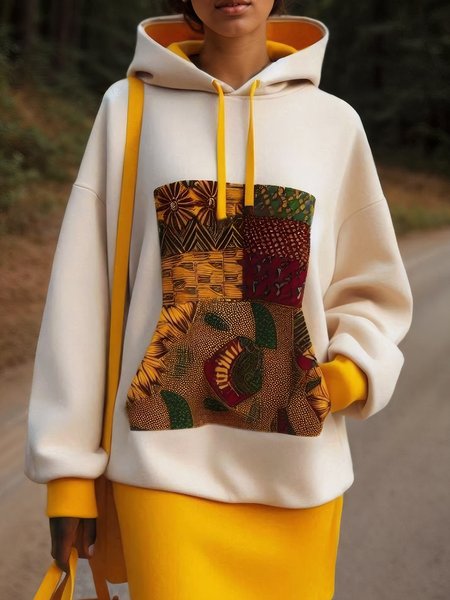 

Raglan Sleeve Loosen Casual Floral Hoodie, As picture, Hoodies and Sweatshirts