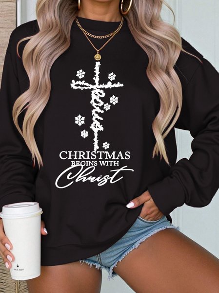 

Text Letters Casual Sweatshirt, Black, Hoodies&Sweatshirts